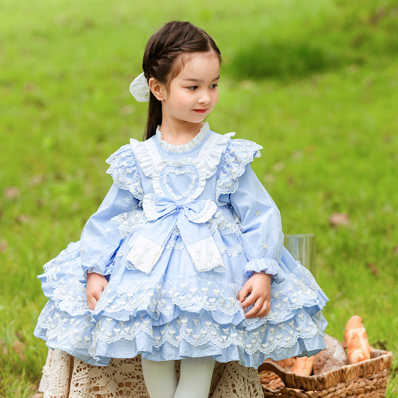 Baby Kid Girls Love heart Bow Lace Embroidered Valentine's Day Birthday Party Dresses Princess Dresses Wholesale 960010253