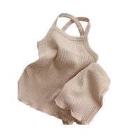 Load image into Gallery viewer, 2 Pieces Set Baby Kid Girls Solid Color Muslin&amp;Ribbed Tank Tops And Shorts Sleepwears Wholesale 996211923
