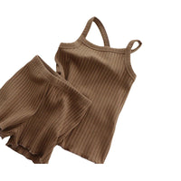 Load image into Gallery viewer, 2 Pieces Set Baby Kid Girls Solid Color Muslin&amp;Ribbed Tank Tops And Shorts Sleepwears Wholesale 996211923

