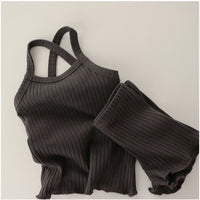 Load image into Gallery viewer, 2 Pieces Set Baby Kid Girls Solid Color Muslin&amp;Ribbed Tank Tops And Shorts Sleepwears Wholesale 996211923
