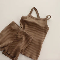 Load image into Gallery viewer, 2 Pieces Set Baby Kid Girls Solid Color Muslin&amp;Ribbed Tank Tops And Shorts Sleepwears Wholesale 996211923
