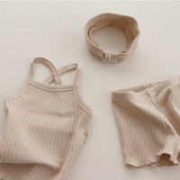 Load image into Gallery viewer, 2 Pieces Set Baby Kid Girls Solid Color Muslin&amp;Ribbed Tank Tops And Shorts Sleepwears Wholesale 996211923
