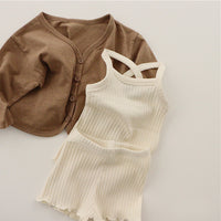 Load image into Gallery viewer, 2 Pieces Set Baby Kid Girls Solid Color Muslin&amp;Ribbed Tank Tops And Shorts Sleepwears Wholesale 996211923
