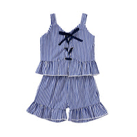 Load image into Gallery viewer, 2-Piece Baby Toddler Girl Drawstring Cami Top With Shorts Stripe Outfit Wholesale 48042805
