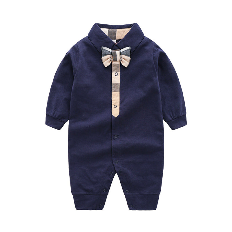 Baby Boy Check Bowtie Polo Jumpsuit Wholesale 96434700
