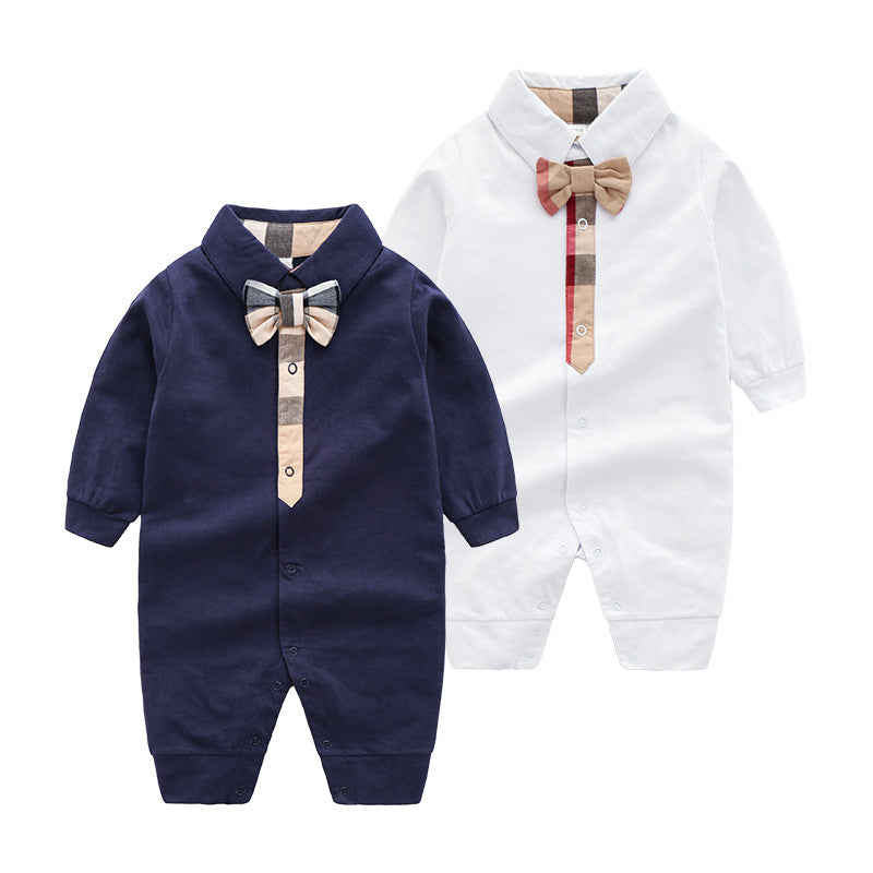 Baby Boy Check Bowtie Polo Jumpsuit Wholesale 96434700