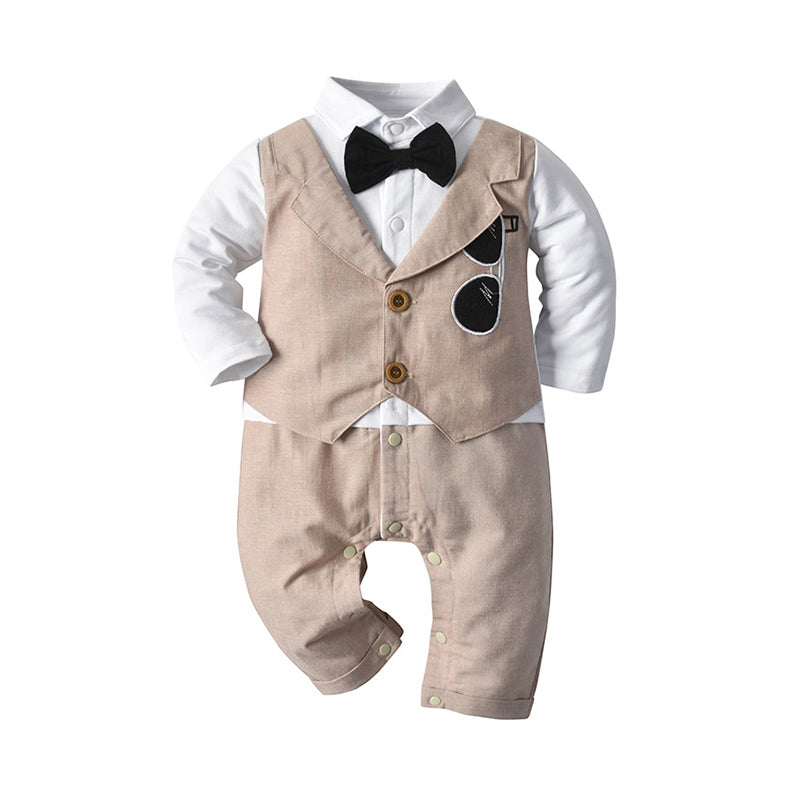 Baby Boy Fake Two Pieces Gentleman Bowtie Jumpsuit Wholesale 68296269