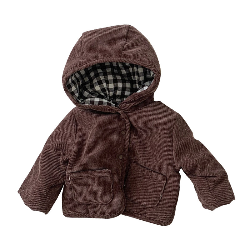 Baby Dual Pocket Reversible Plaid Hoodie Coat Wholesale 55135731