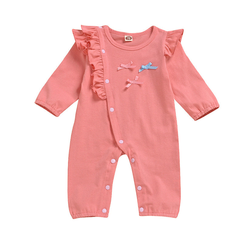 Baby Girls Solid Color Bow Jumpsuits Wholesale 80577509
