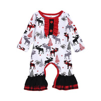 Load image into Gallery viewer, Kid Girl Plaid Flared Sleeve  Xmas Deer Dress 63486526
