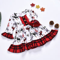 Load image into Gallery viewer, Kid Girl Plaid Flared Sleeve  Xmas Deer Dress 63486526
