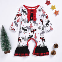 Load image into Gallery viewer, Kid Girl Plaid Flared Sleeve  Xmas Deer Dress 63486526
