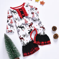 Load image into Gallery viewer, Kid Girl Plaid Flared Sleeve  Xmas Deer Dress 63486526
