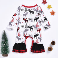 Load image into Gallery viewer, Kid Girl Plaid Flared Sleeve  Xmas Deer Dress 63486526
