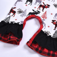 Load image into Gallery viewer, Kid Girl Plaid Flared Sleeve  Xmas Deer Dress 63486526
