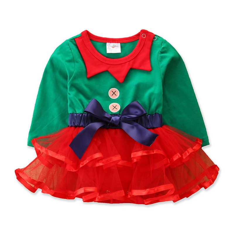 Baby Girl Christmas Patchwork Mesh Dress Bodysuit Wholesale 50856679