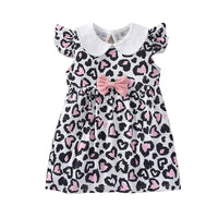 Load image into Gallery viewer, Baby Girl Contrast Collar Flutter Sleeve Bow Leopard Dress  Wholesale 18252566
