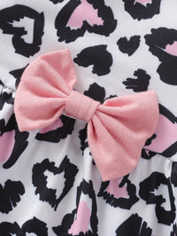 Load image into Gallery viewer, Baby Girl Contrast Collar Flutter Sleeve Bow Leopard Dress  Wholesale 18252566
