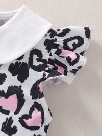 Load image into Gallery viewer, Baby Girl Contrast Collar Flutter Sleeve Bow Leopard Dress  Wholesale 18252566
