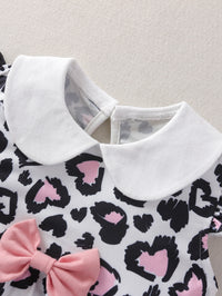 Load image into Gallery viewer, Baby Girl Contrast Collar Flutter Sleeve Bow Leopard Dress  Wholesale 18252566
