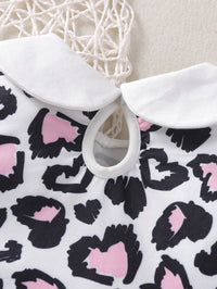 Load image into Gallery viewer, Baby Girl Contrast Collar Flutter Sleeve Bow Leopard Dress  Wholesale 18252566
