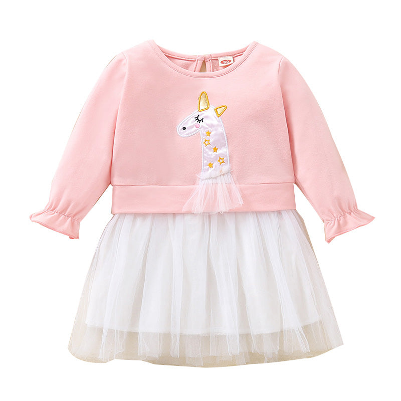 Baby Girls Color-blocking Animals Star Embroidered Dresses Wholesale 02986570