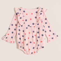 Load image into Gallery viewer, Baby Girls Flower Muslin&amp;Ribbed Print Rompers Wholesale 08707104

