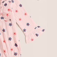 Load image into Gallery viewer, Baby Girls Flower Muslin&amp;Ribbed Print Rompers Wholesale 08707104
