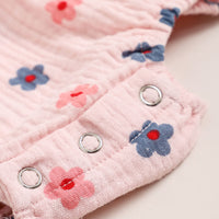 Load image into Gallery viewer, Baby Girls Flower Muslin&amp;Ribbed Print Rompers Wholesale 08707104
