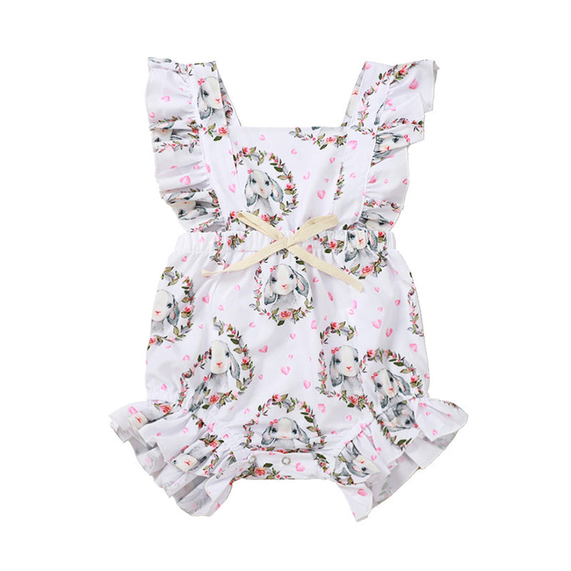 Baby Girl Flutter Sleeve Rabbit Easter Romper Wholesale 05134838