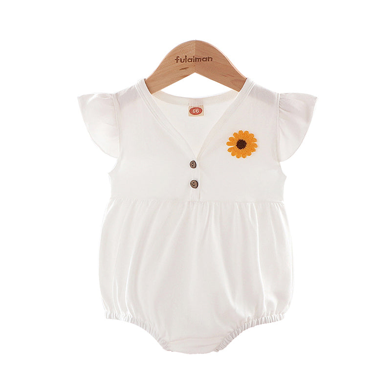 Baby Girl Flutter Sleeve Sunflower Bodysuit Wholesale 89983230