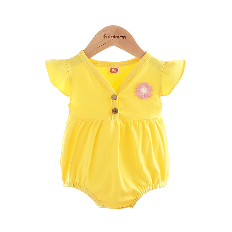 Baby Girl Flutter Sleeve Sunflower Bodysuit Wholesale 89983230