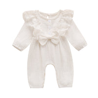 Load image into Gallery viewer, Baby Girls Solid Color Bow Lace Muslin&amp;Ribbed Jumpsuits Wholesale 48466756
