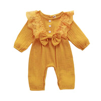 Load image into Gallery viewer, Baby Girls Solid Color Bow Lace Muslin&amp;Ribbed Jumpsuits Wholesale 48466756
