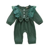 Load image into Gallery viewer, Baby Girls Solid Color Bow Lace Muslin&amp;Ribbed Jumpsuits Wholesale 48466756
