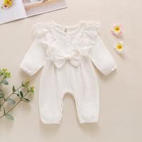 Load image into Gallery viewer, Baby Girls Solid Color Bow Lace Muslin&amp;Ribbed Jumpsuits Wholesale 48466756
