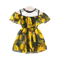 Load image into Gallery viewer, Baby Girl Lemon Print Off Shoulder Mesh Chiffon Dress Wholesale 85521745
