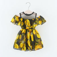 Load image into Gallery viewer, Baby Girl Lemon Print Off Shoulder Mesh Chiffon Dress Wholesale 85521745
