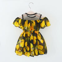 Load image into Gallery viewer, Baby Girl Lemon Print Off Shoulder Mesh Chiffon Dress Wholesale 85521745
