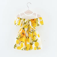 Load image into Gallery viewer, Baby Girl Lemon Print Off Shoulder Mesh Chiffon Dress Wholesale 85521745
