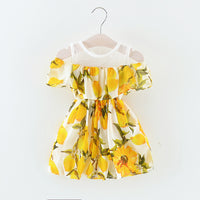 Load image into Gallery viewer, Baby Girl Lemon Print Off Shoulder Mesh Chiffon Dress Wholesale 85521745
