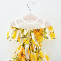 Load image into Gallery viewer, Baby Girl Lemon Print Off Shoulder Mesh Chiffon Dress Wholesale 85521745
