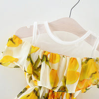Load image into Gallery viewer, Baby Girl Lemon Print Off Shoulder Mesh Chiffon Dress Wholesale 85521745
