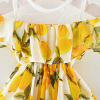 Load image into Gallery viewer, Baby Girl Lemon Print Off Shoulder Mesh Chiffon Dress Wholesale 85521745
