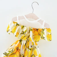 Load image into Gallery viewer, Baby Girl Lemon Print Off Shoulder Mesh Chiffon Dress Wholesale 85521745
