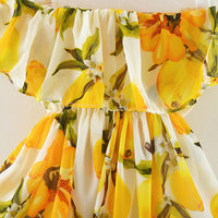 Load image into Gallery viewer, Baby Girl Lemon Print Off Shoulder Mesh Chiffon Dress Wholesale 85521745
