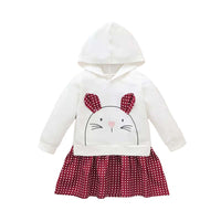 Load image into Gallery viewer, Baby Girl Polka Dots Rabbit Hooded Swearshirt Dress Wholesale 20164396
