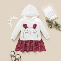 Load image into Gallery viewer, Baby Girl Polka Dots Rabbit Hooded Swearshirt Dress Wholesale 20164396
