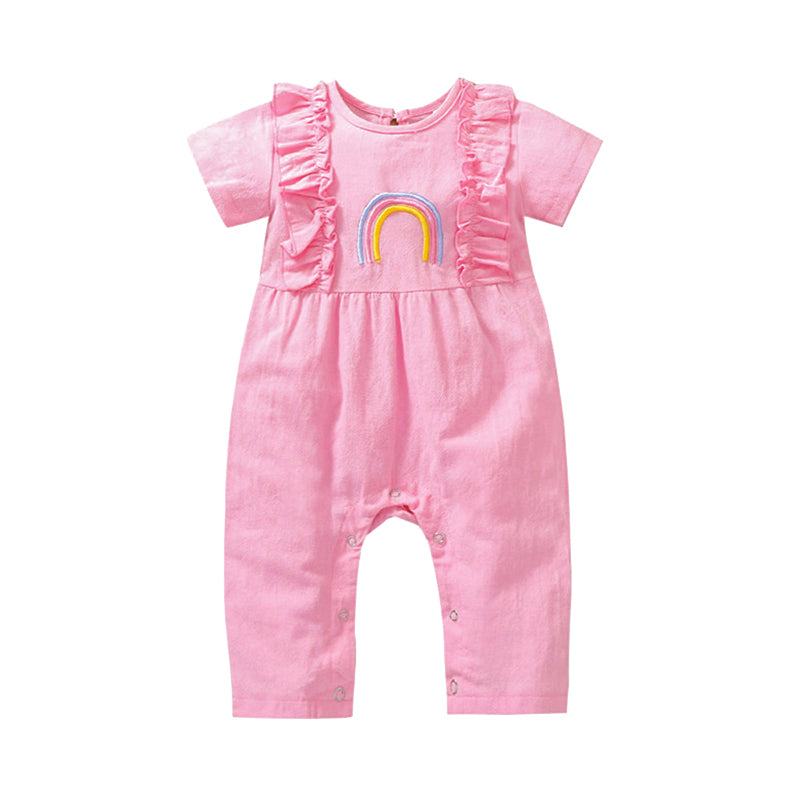 Baby Girl Rainbow Ruffle Decor Short Sleeve Jumpsuit Wholesale 35473723