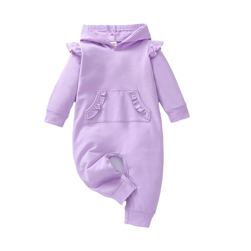 Baby Girl Ruffle Decor Plain Hoodie Jumpsuit Wholesale 15164799